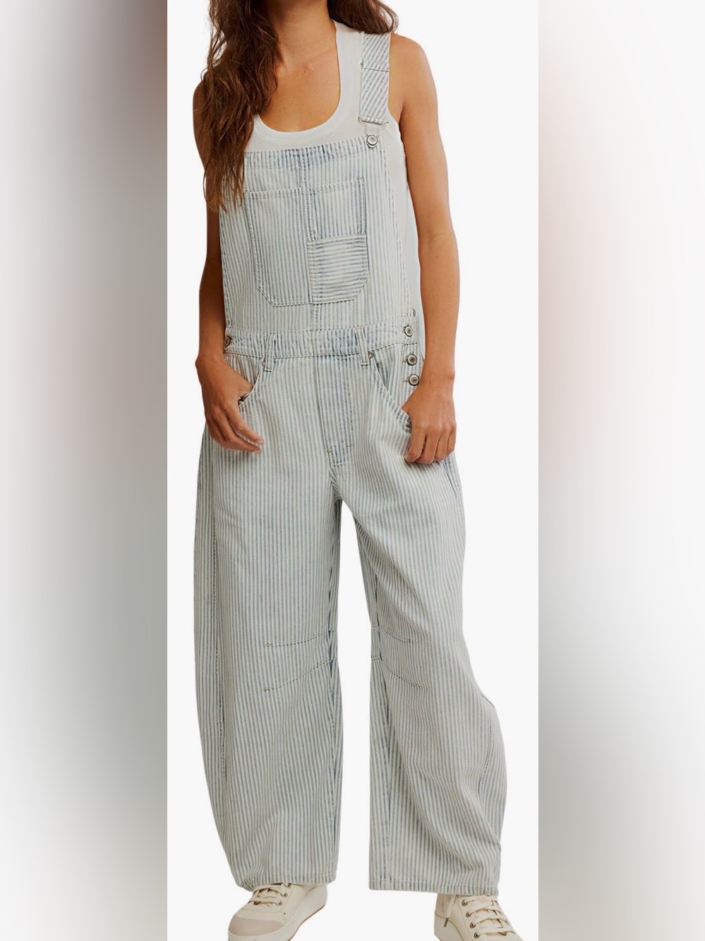 Free People We the Free Good Luck Stripe Barrel Overalls